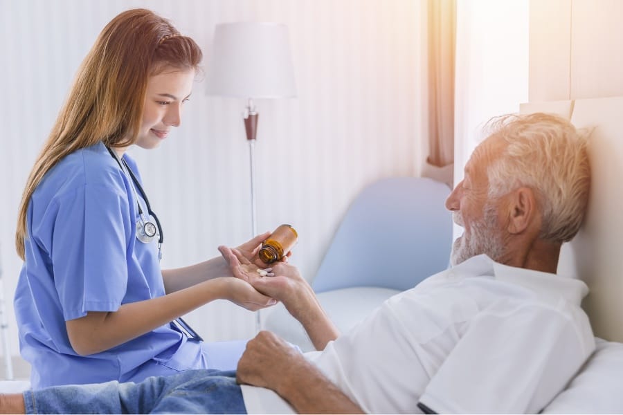 Patient receiving medication after his surgery