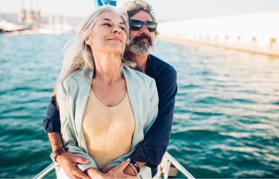 Middle-aged couple on a boat near Miami