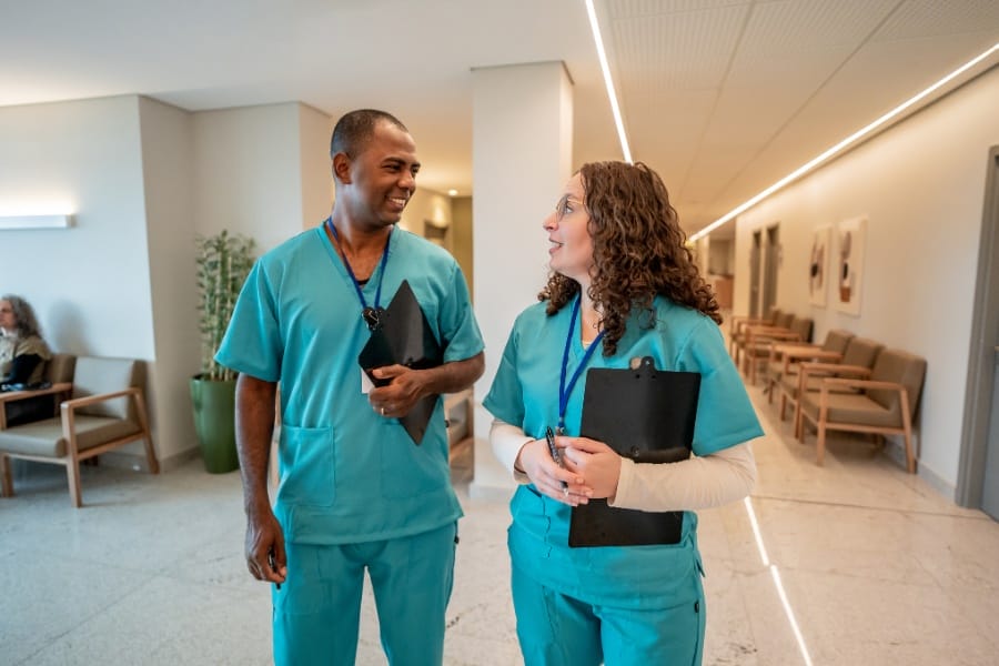 two nurses in a healthcare facility