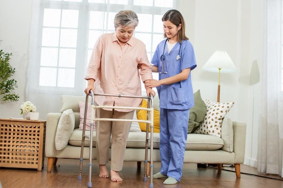 San Ramon private nurse and her patient with a walker