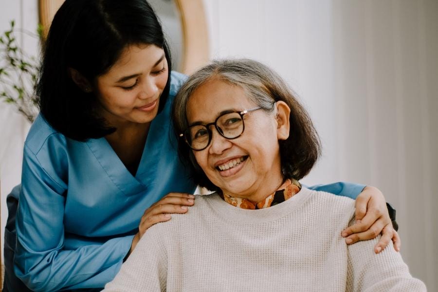 A happy client and her in home nurse