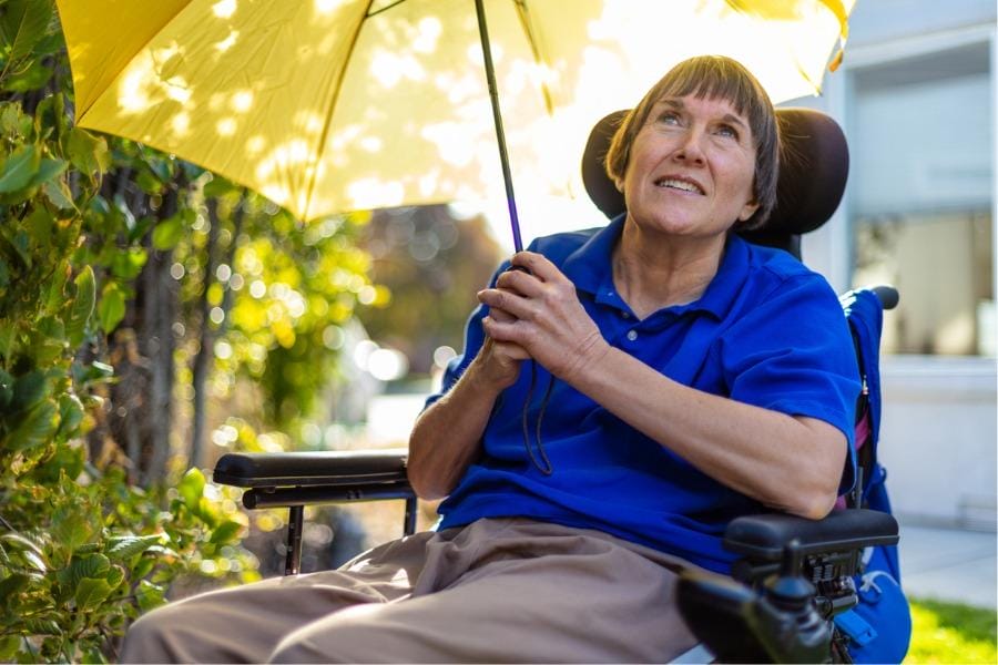 woman with MS in a wheelchair